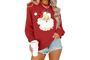 QAUN Christmas Sweatshirts for Women Santa Clasu Shirts Xmas Sweatshirts Long Sleeve Tops