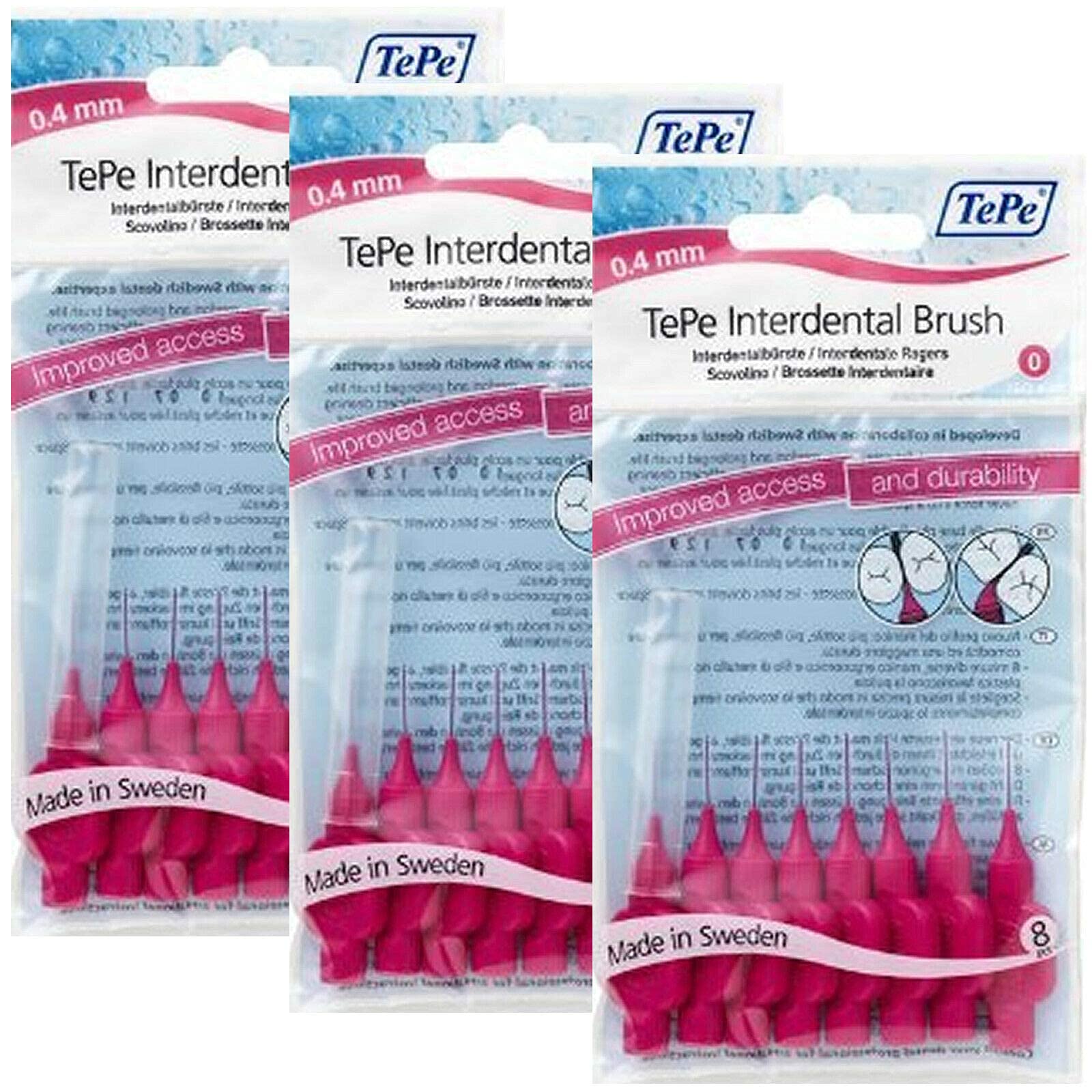 TePe Interdental Brushes Original Pink 0.4 mm, Pack of 3 (Each Pack Contains 8 Pieces)
