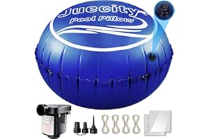 JUECITY Pool Pillows for Above Ground Pools – Round with Pump & Rope & Patch, Air Pillow & Balloon for Inground Swimming Pool| Winter Cover Pillow, 0.42mm Thick Closing & Winterizing Kit for Pool