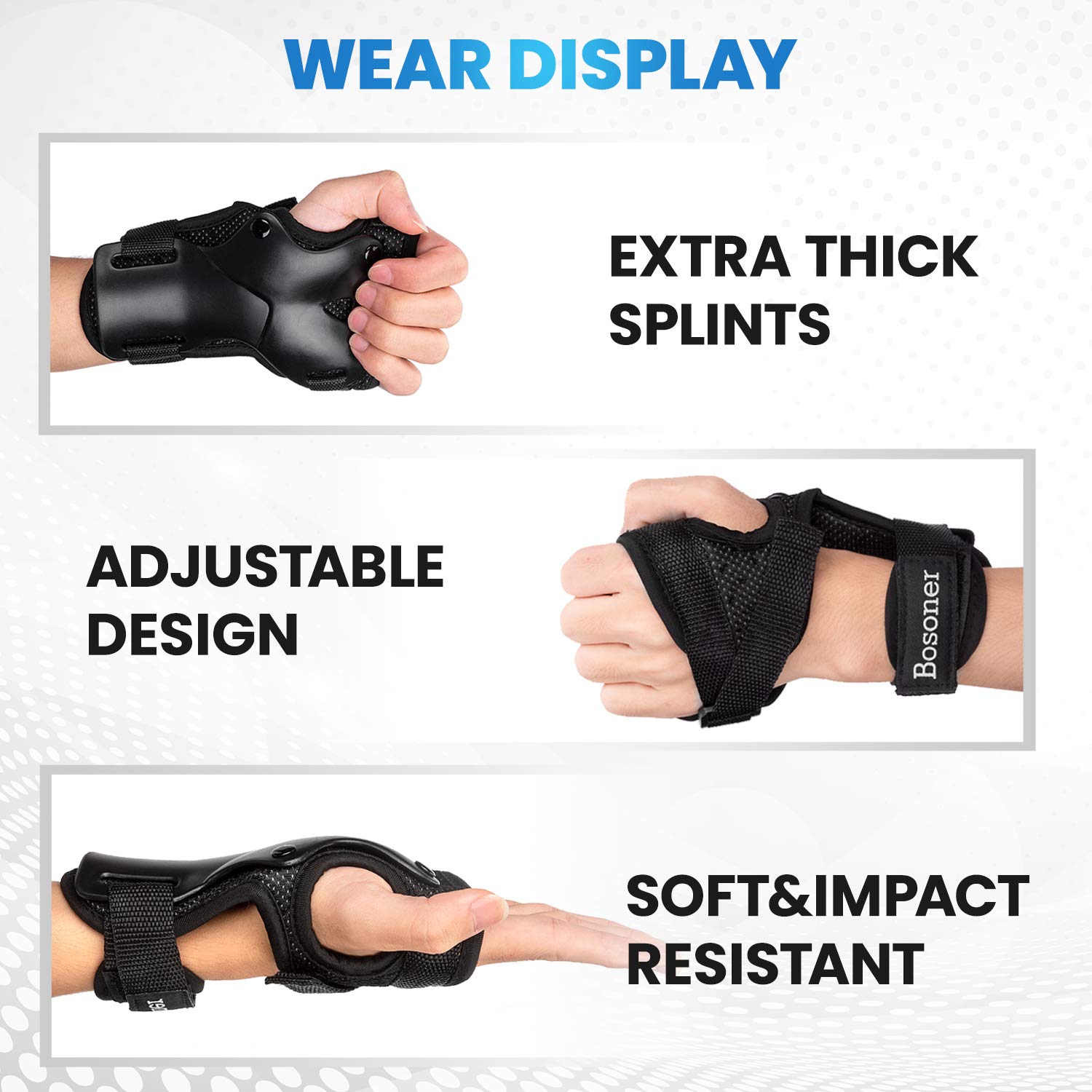 Wrist Guard, BOSONER Wrist Guards for Roller Skating, Skateboarding, Wristsavers Brace Protective Gear for Adults/Kids/Youth (1 Pair)