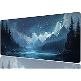 Night Forest Extended Mouse Pad Starry Mountain Sky Mist Lake Mousepad XL Large Gaming Mouse Pad Laptop Keyboard Mat Desk Pad Designed for Laptop, Monitor, and Typing Comfort 31.5x11.8 Inch