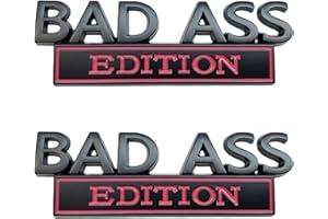 QYZZRS 2 PCS Bad Ass Edition Emblem,Bad Ass Car Funny Decal 3D Raised Letters Bumper Interesting Metal Sticker,for Universal Vehicle,Truck,RV,SUV,car Door,Fender Decoration,Trunk,Motorcycle(Black Pink)