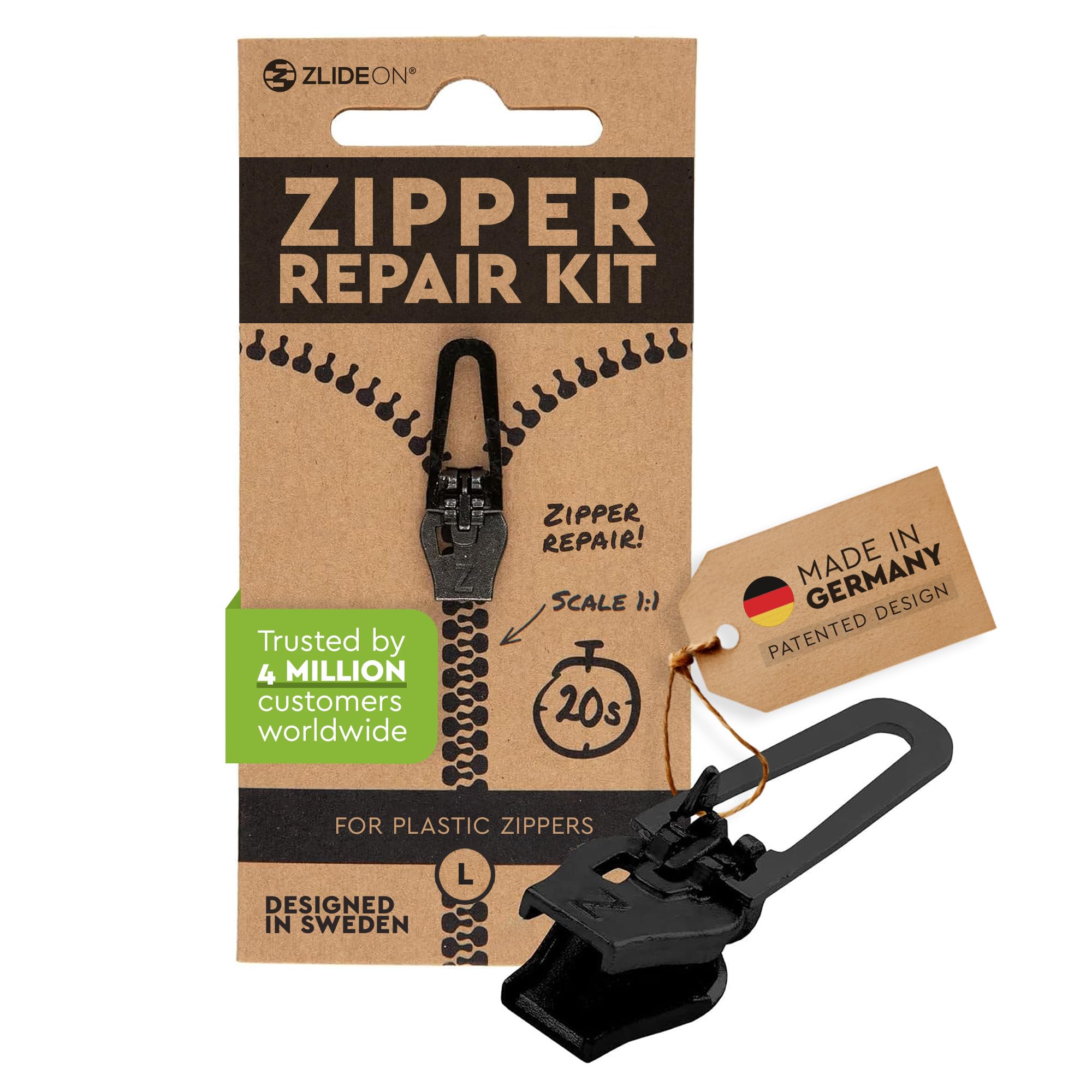 Photo 1 of ZlideOn Zipper Pull Replacement - Black, Normal (L) - Instant Zipper Replacement Slider for Plastic Zippers