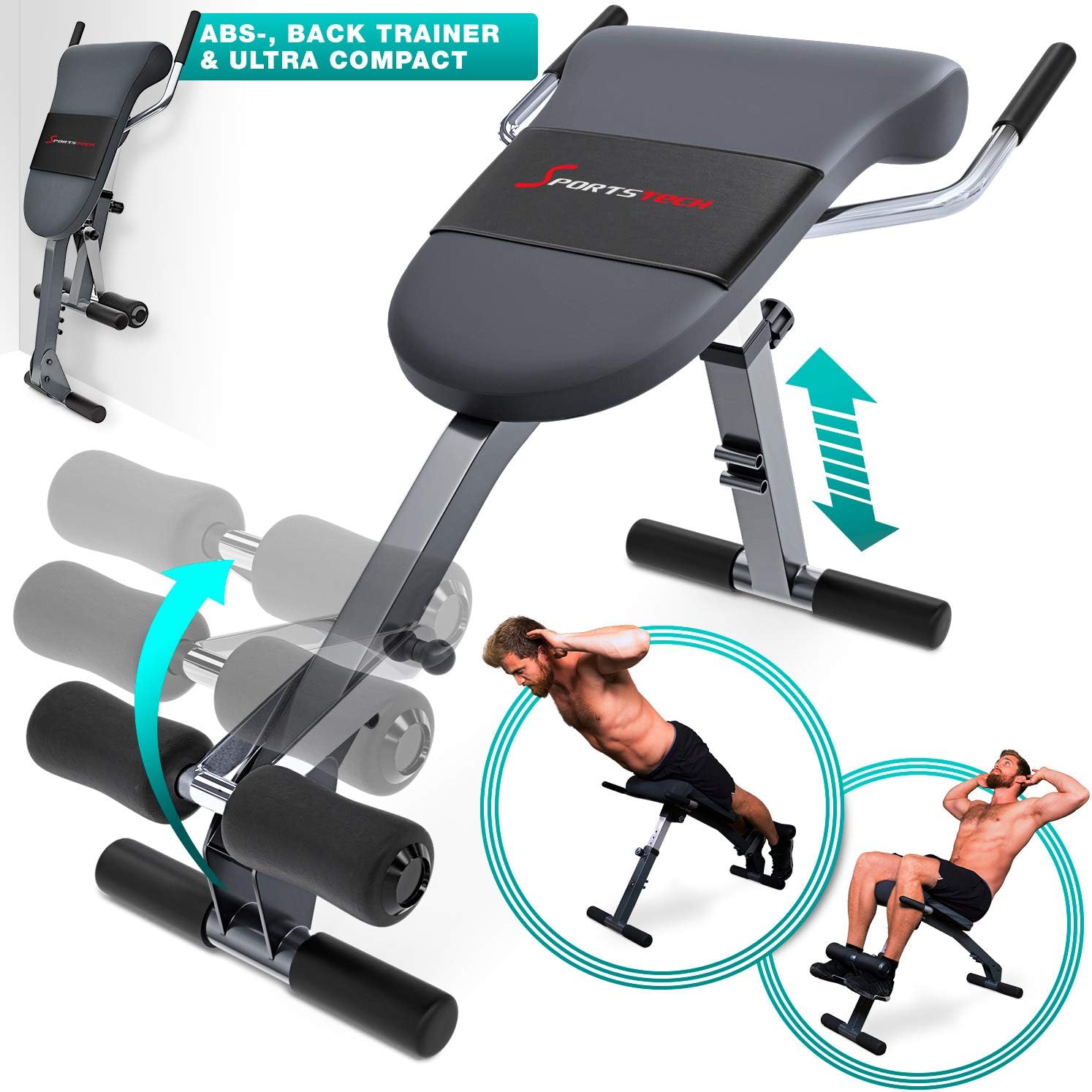 Sportstech 3in1 Back & Abdominal Trainer Hyperextension Bench With
