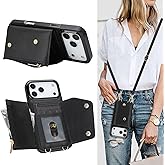 Vervebear Compatible with iPhone 17 Pro Crossbody Wallet Case with Card Holder for Women,Phone Case RFID Blocking PU Leather Zipper Handbag Flip Protective Cover with Card Slots Stand,Black