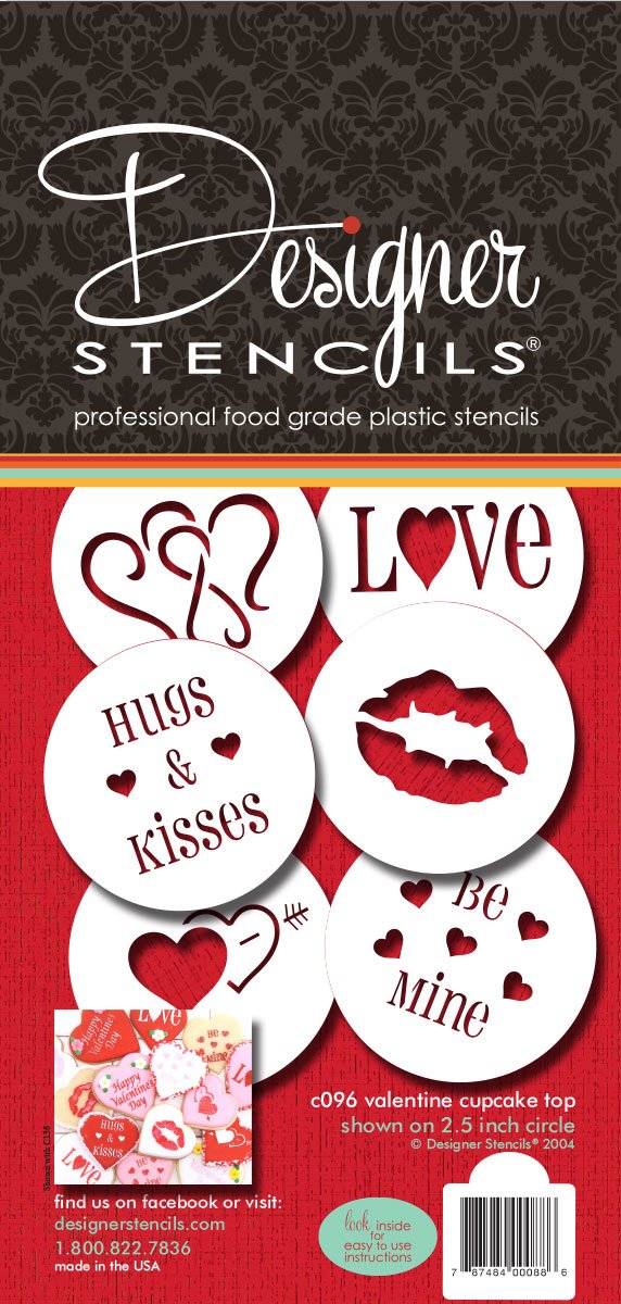Designer Stencils C096 Valentine Cupcake/Cookie Stencils, Beige/Semi-Transparent