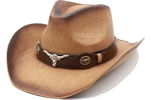MivBuks Straw Cowboy Hat for Men Cowgirl Hats Women Wide Brim Beach Sun Hat Western Summer Hats
