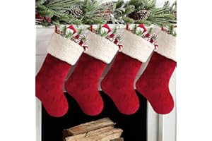 Merihouse Christmas Stockings 4 Pack 17 Inch, Large Plush Velvet Faux Fur Xmas Stocking for Family, Country Rustic Personalized Holiday Indoor Decorations, Burgundy Red & Cream White