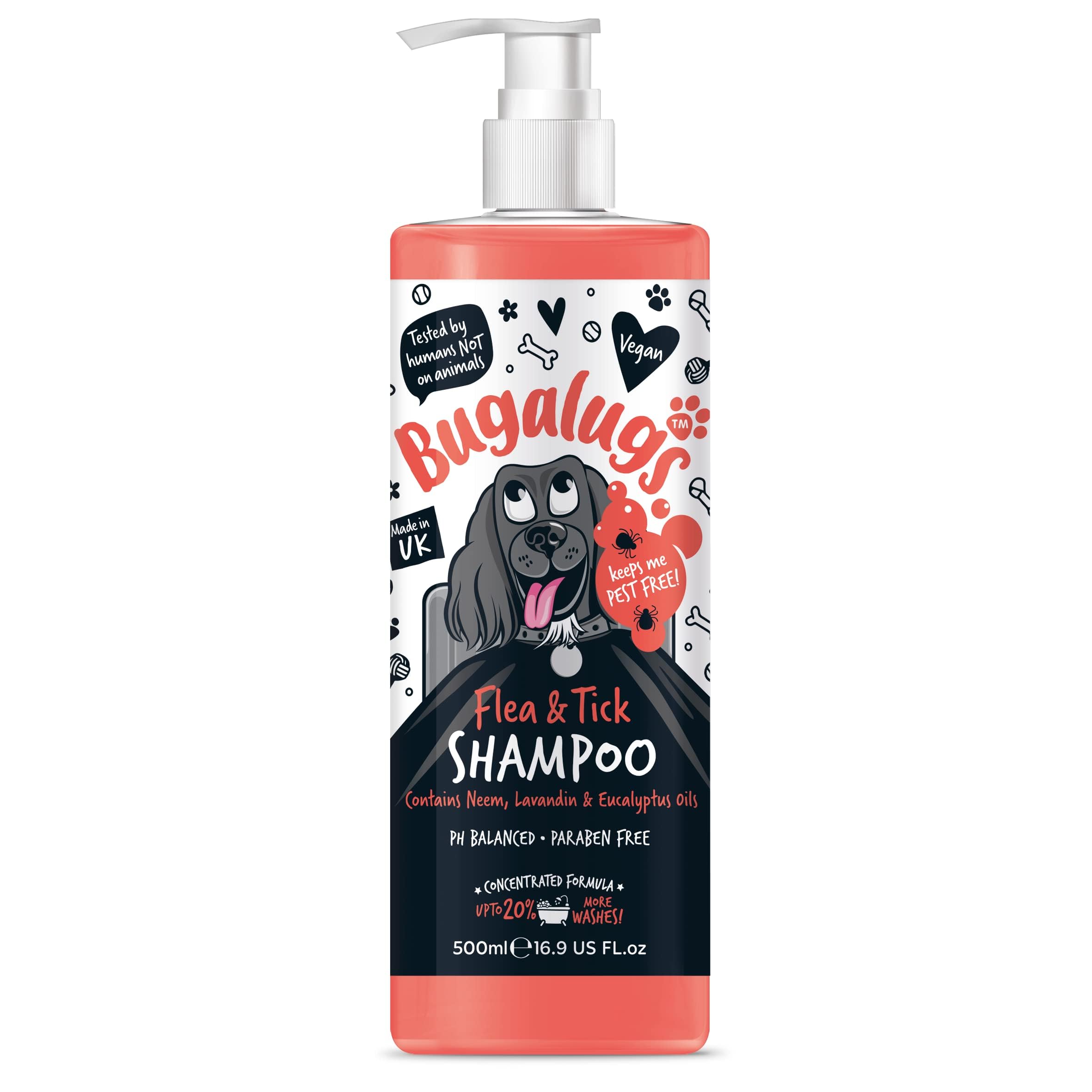 Flea and Tick Dog Shampoo by Bugalugs, Works on Smelly Puppies & Dogs, Contains Neem Oil PH Balanced Vegan Used by Professional Groom