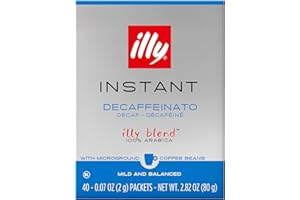 illy Instant Coffee Singles, Classico Decaf Medium Roast, Caramel & Orange Blossom Notes, 40 Single-Serve Packets (2g Each) - Premium Arabica Coffee
