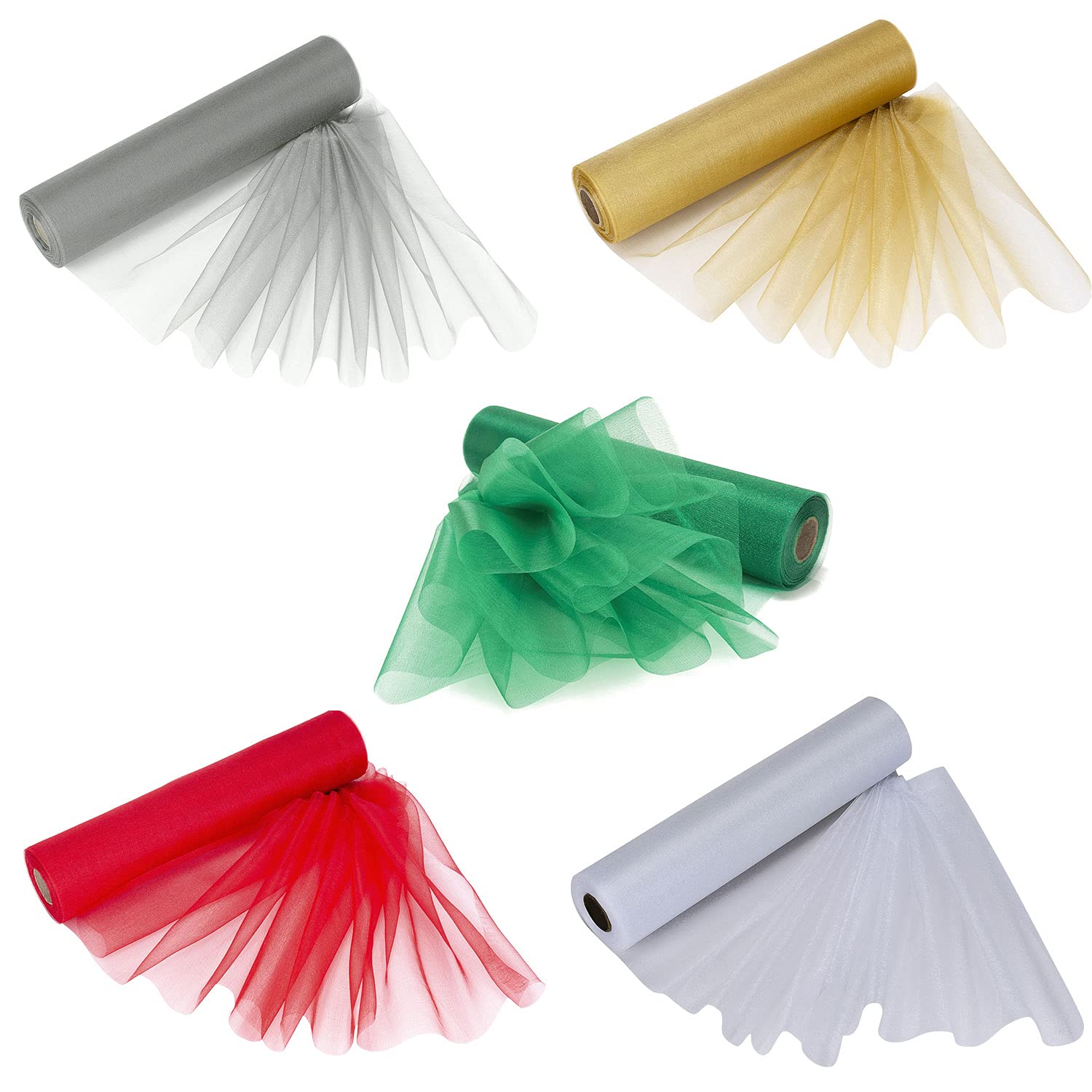Trimming Shop 25m x 29cm Snow Sheer Organza Rolls Fabric for Wedding Chair Sashes, Table Runner, Swags, Gift Ribbon, Home & Party Decoration (Fixed 5 Colour) โ image 1