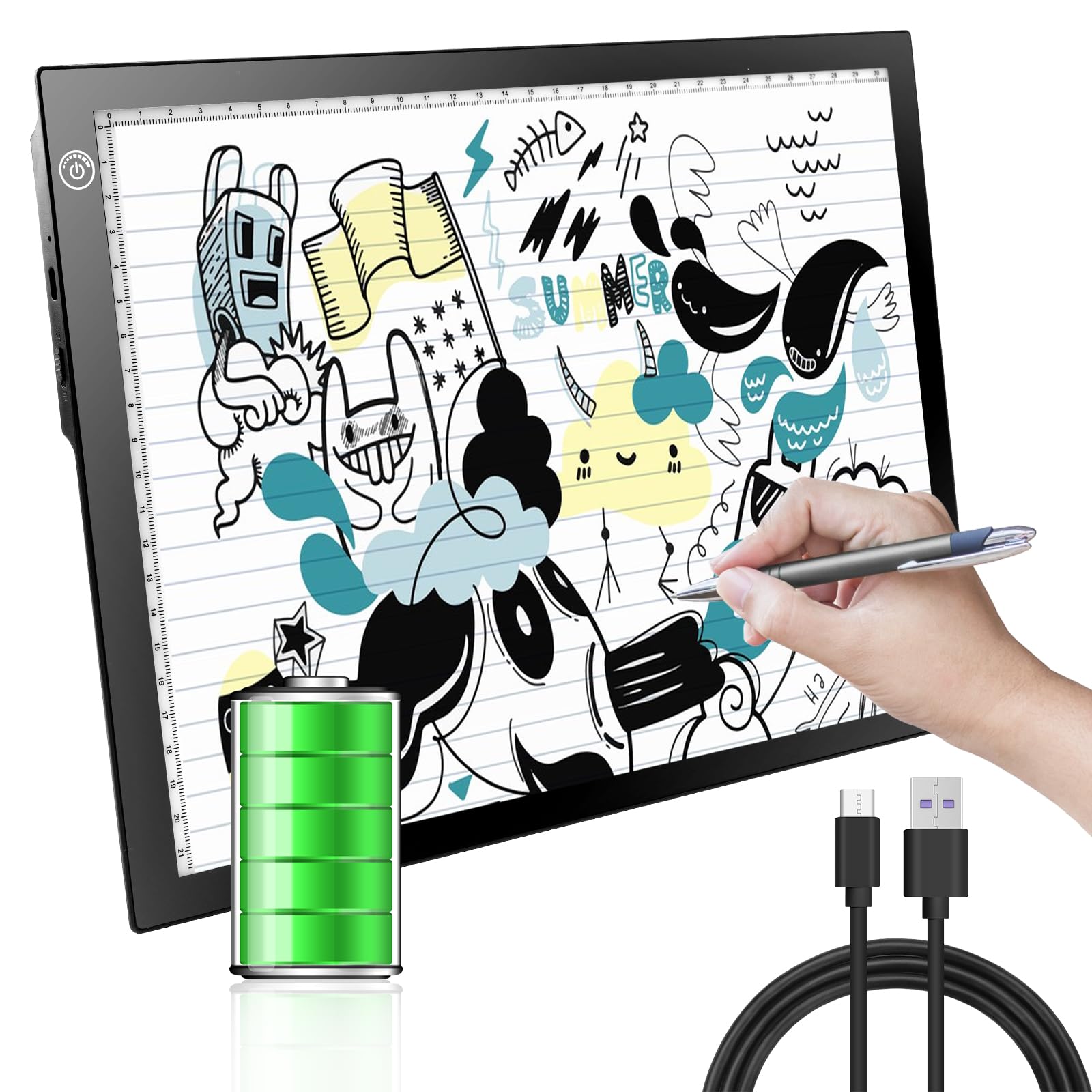 Photo 1 of KIVOTAC A4 Rechargeable Light Pad, Portable LED Light up Box Ultra-Thin Dimmable Battery Powered Bright Copy Board for Weeding Vinyl, Sketching,Drawing,Tracing and Diamond Art