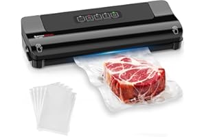 Bonsenkitchen Vacuum Sealer, Multi-Functional Food Sealer with 5 Vacuum Bags, External Vacuum System & Accessory Tube,Fast-Compact Design, Bright Black