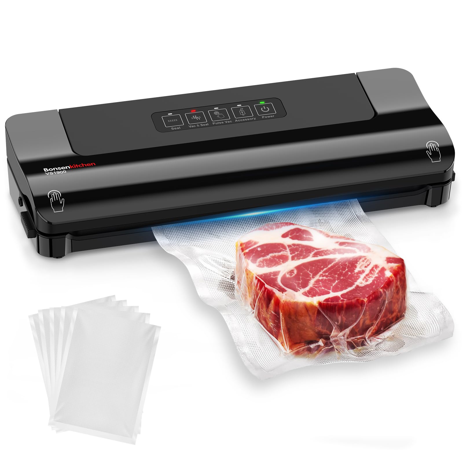 Photo 1 of Bonsenkitchen Vacuum Sealer, Multi-Functional Food Sealer with 5 Vacuum Bags, External Vacuum System & Accessory Tube,Fast-Compact Design, Bright Black