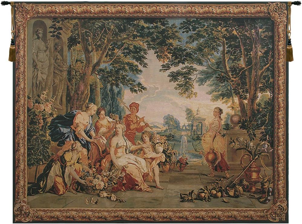 Charlotte Home Furnishing Inc. Belgian Tapestry Wall Hanging - Small, 111 in. x 90 in, Triumph of Flora - Romance Wall Tapestry