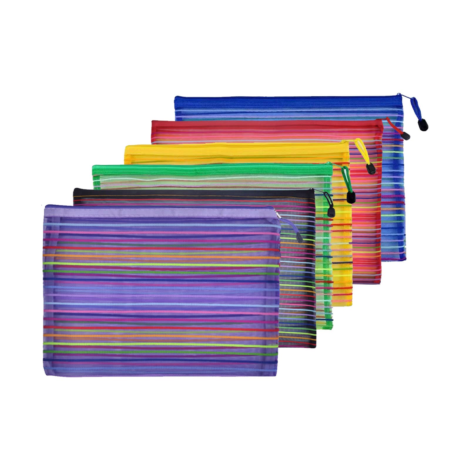 TSHAOUN 6 Pcs A4 Zipper Wallets Mesh Pouch popper wallet Folders,Document Wallets a4,Office Supplies Cosmetic Travel Accessories for Office Home School Travel (yellow, green, blue, purple, black, red)
