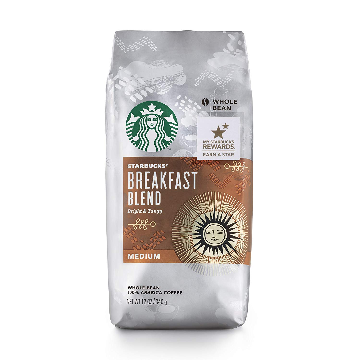Starbucks Breakfast Blend Coffee, Whole Bean, 12 Ounce (Pack of 6)