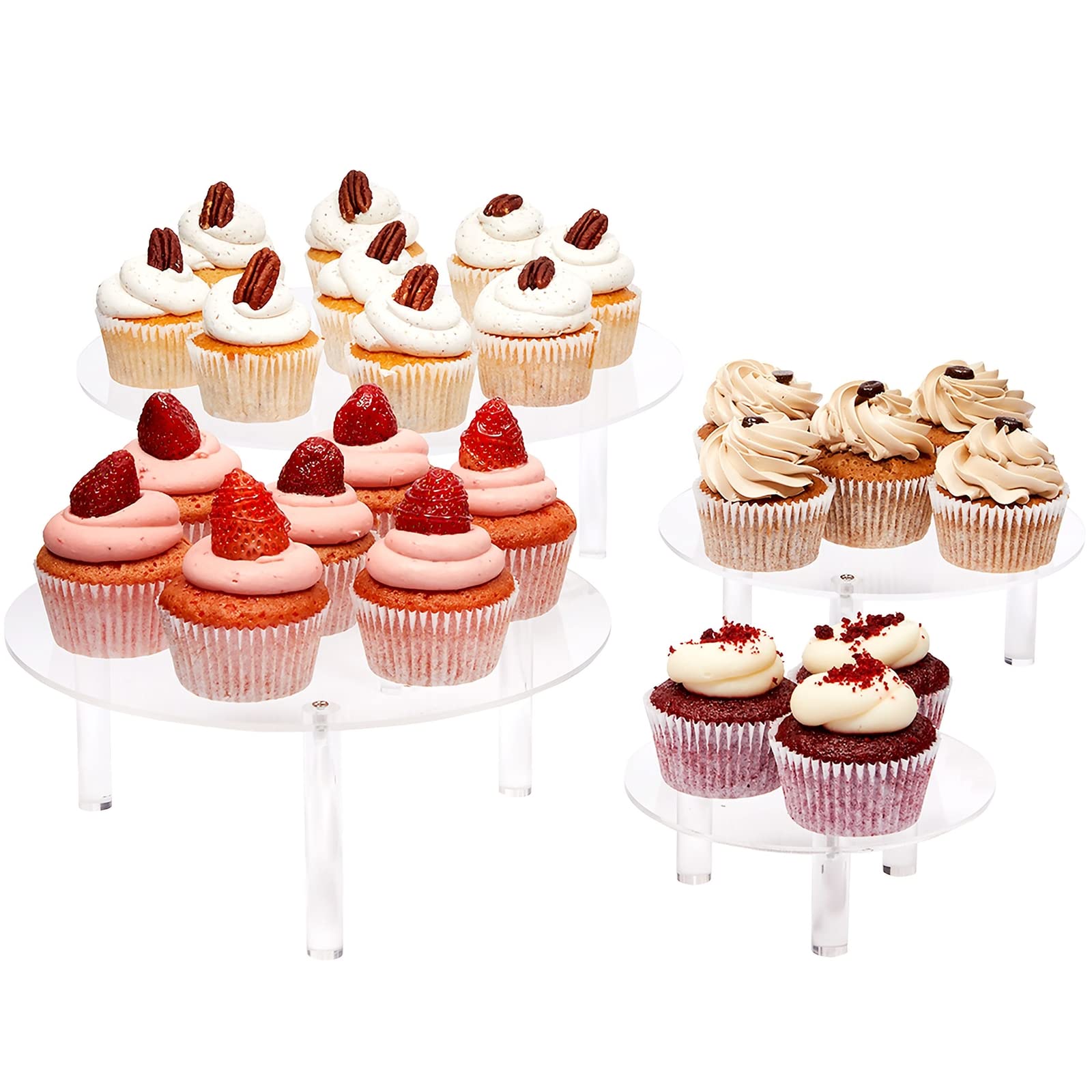 Photo 1 of Juvale 4-Piece Round Acrylic Cake Stand Set - 6-, 8-, 10- & 12-Inch Clear - Thick Stackable Cake Risers & Dessert Stands