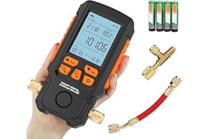 DUOYI Digital Vacuum Gauge HVAC for Evacuation & Pressure Leak Test, 0~2000mbar Range Pressure & Vacuum Gauges Tester with 4 Units(Torr, mbar, inHg, Hpa),7/16"-20UNF(1/4" SAE) HVAC Pressure Tester