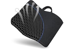 Fzitiy Gel Seat Cushion, for Long Sitting -Double Thick Gel Seat Cushion Breathable Honeycomb Chair Cushion with Non-Slip Cover for Office Chair Car, Wheelchair, Long Trips,Relief Sciatica Pain