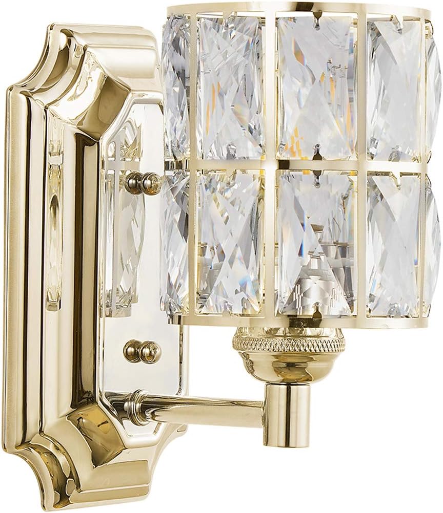 Doraimi Lighting 1 Light Plating Champagne Prism Crystal Wall Sconce, Modern and Concise Style Wall Light Fixture with Prism Crystal Shade for Bathroom,Hallway,Powder Room,Living Room