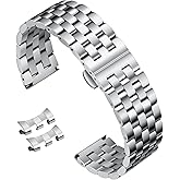 BINLUN Stainless Steel Watch Band Replacement Metal Watch Straps for Men and Women 18mm/19mm/20mm/21mm/22mm/24mm with Curved and Straight End in Silver, Gold, Black, Rose Gold, Two Toned