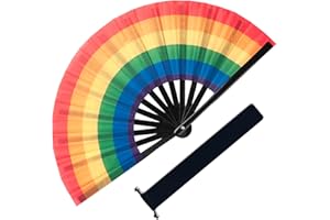 ERDOGLY Rainbow Hand Fan, Large Folding Rave Fan, Bamboo Clack Handheld Fan, Festival Fan for Pride Parade, Halloween, Burlesque, Pride Outfits for Women & Rave Accessories