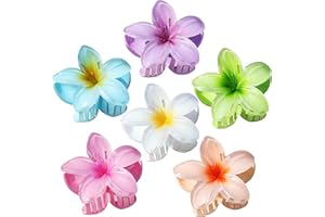 Sisiaipu Hawaiian Plumeria Hair Accessories - 6 Pack Large Claw Clips for Thick and Thin Hair, Beach Tropical Hair Clips for 