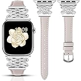 Newlibery Leather Band for Women Slim Dressy Bands Compatible with Apple Watch 38mm 40mm 41mm 42mm 44mm 45mm 49mm, Designer Interlock Buckle Strap for iWatch Series 10/9/8/7/6/5/4/3/2/1/SE/Ultra