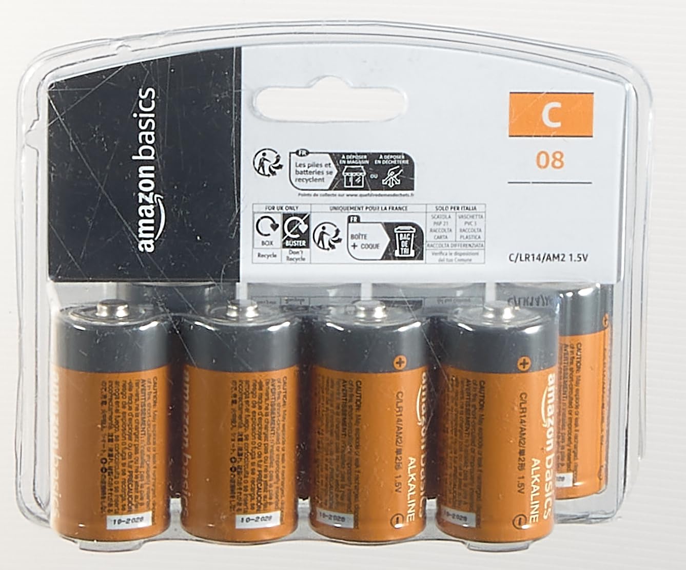 Amazon Basics 8-Pack C Cell Alkaline All-Purpose Batteries, 1.5 Volt, 5-Year Shelf Life
