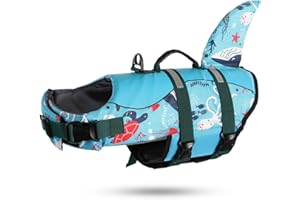 ASENKU Dog Life Jacket - Pet Safety Vest for Swimming & Boating, Shark Life Jacket with Floatation, Dog Lifesavers Swimsuits for Small Medium Large Dogs (Ocean, XL)