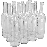 North Mountain Supply 750ml Glass Bordeaux Wine Bottle Flat-Bottomed Cork Finish - Case of 12 - Flint/Clear