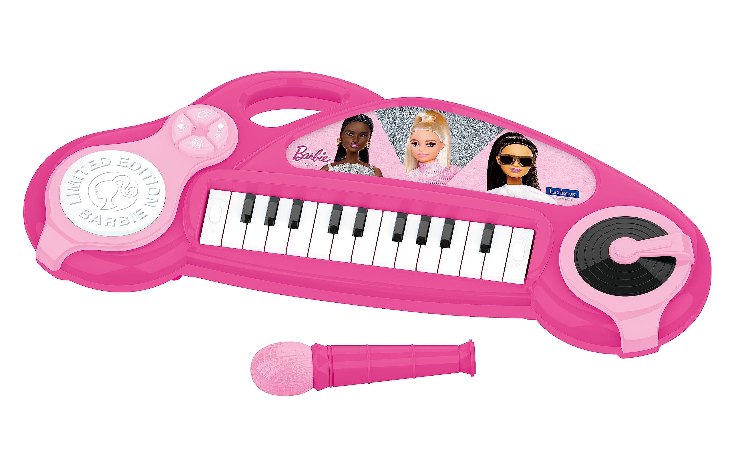 Lexibook, Barbie, Electronic piano for children with light effects, microphone, drums, built-in speaker, demo tunes, DJ player, pink, K704BB
