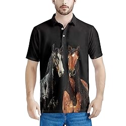 HUGS IDEA Black Horse Men's Sport Shirts Golf
