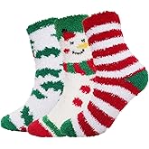 Nfvjfxz 3 Pairs Christmas Fuzzy Socks for Men Women Festive Warm Thick Cozy Slipper Socks with Cute Patten Xmas Themed Gifts