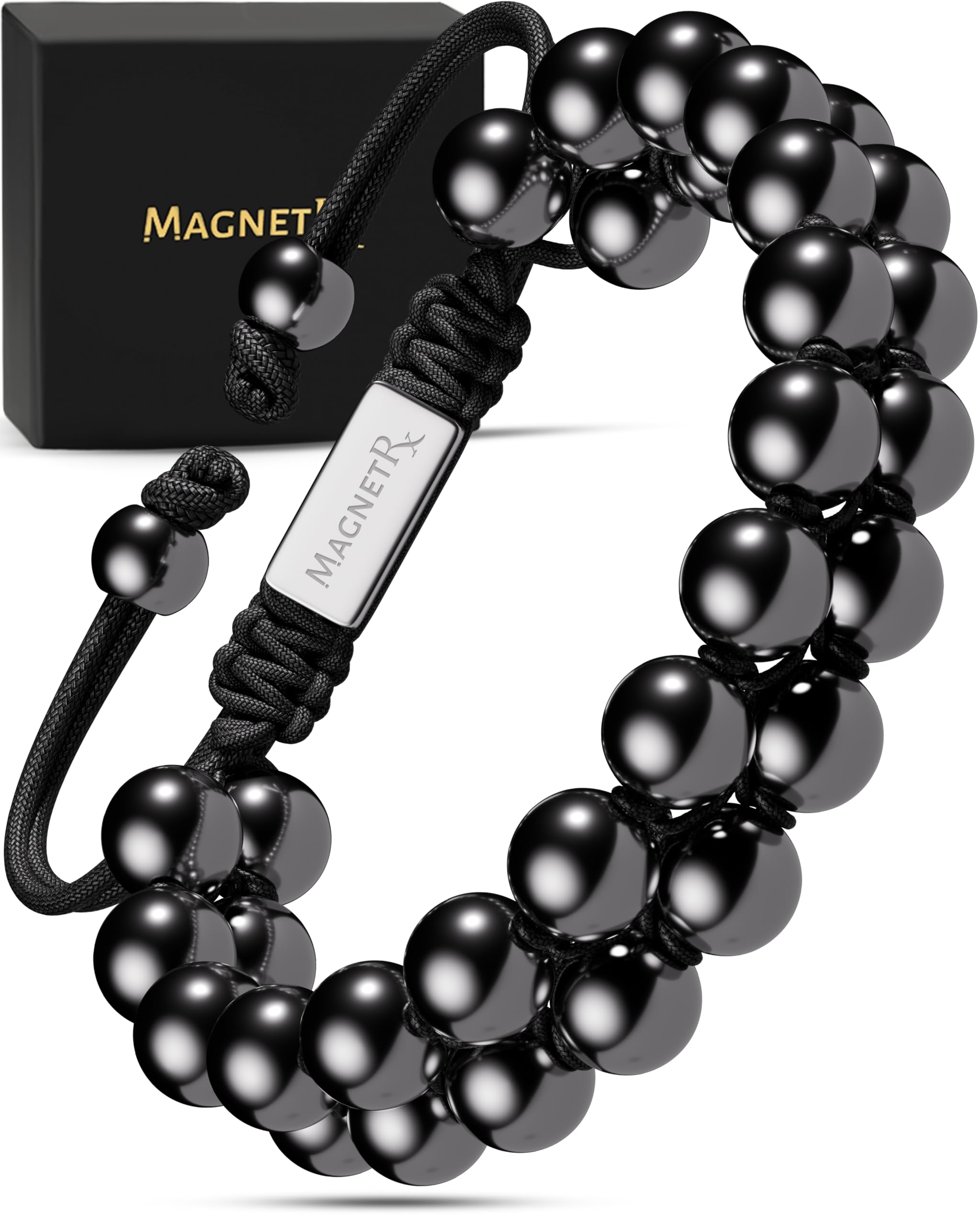 MagnetRX® Magnetic Hematite Bracelet – MAX Strength Magnetic Stones – Beaded Magnetic Bracelets for Men and Women (Double Strength 8mm)