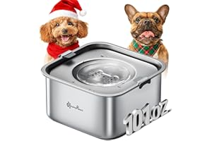 DownyPaws No Spill Water Bowl for Dogs,101oz/3L Stainless Steel Slobber Stopper, No Drip Slow Drinking Dog Water Bowl, No Mess Dog Water Dispenser Spill Proof, Dishwasher Safe, Silver
