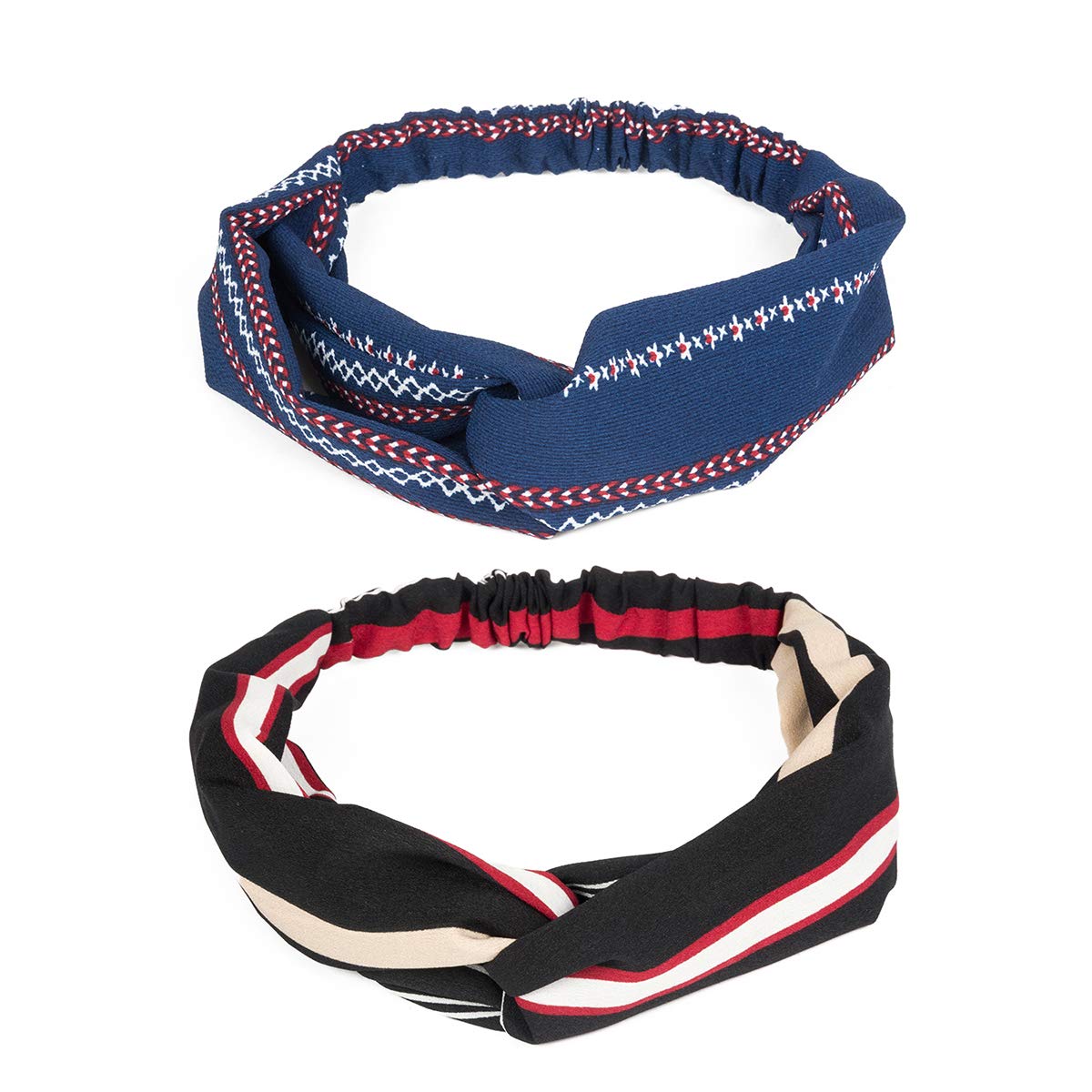 4YOUALL 10 Pack Boho Headbands for Women Vintage Flower Printing Twisted Criss Cross Elastic Head Wrap Cute Hair Band Accessories (Style 2-10 Pcs)