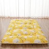 Zelladorra Japanese Floor Mattress, Futon Mattress | Roll Up Tatami Mat with Portable Storage Bag and Washable Cover, Suitable for Camping, Guest Room, Yellow Flower