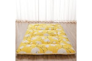 Zelladorra Japanese Floor Mattress, Futon Mattress with Portable Storage Bag, Roll Up Mattress Thick Tatami Mattress Suitable for Camping, Guest Room, Yellow Flower, Twin