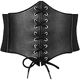 SUOSDEY Black Corset Belt for Women, Vintage Lace-up Elastic Waist, Tied Waspie Wide Belt for Halloween Costume