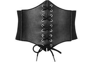 SUOSDEY Black Corset Belt for Women, Vintage Lace-up Elastic Waist, Tied Waspie Wide Belt for Halloween Costume