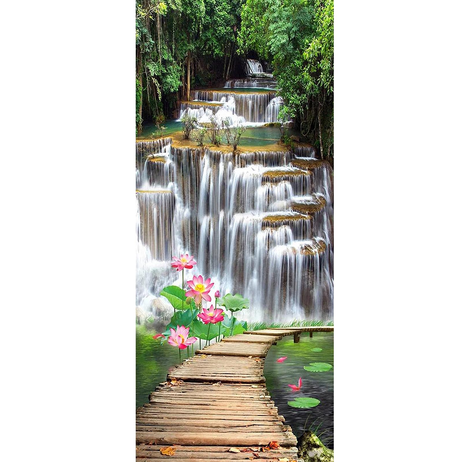 SHEGZHUC Diamond Art Waterfall Scenery 50 x 110 cm Waterfall Diamond Painting Forest Diamond Painting Tree Lotus Flower Cross Stitch Kits Diamond Art Bridges Large Diamond Painting Landscape