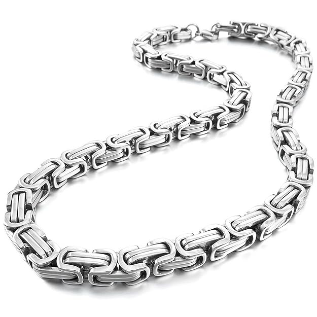 Halskette für Herren von Sungpunet, 8 mm breit, aus Edelstahl, byzantinische Gliederkette, Motorradfahrer
