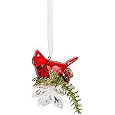 Ganz Cherry Red Cardinal On Holly 3 inch Acrylic Decorative Hanging Ornament