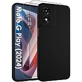 for Motorola Moto G Play 2024 Case (XT2413),Liquid Silicone Upgrade[Soft Anti-Scratch Microfiber Lining][2 HD Screen Protector][Full Camera Protection] Phone Case for G Play 4G 2024 6.5 inch -Black