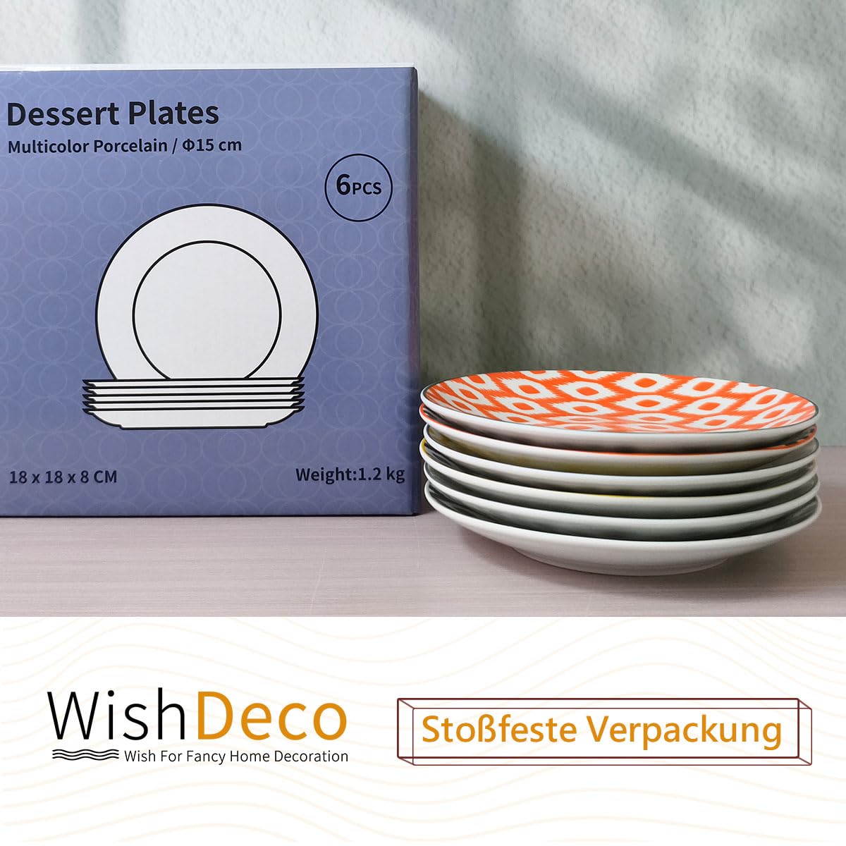 WishDeco Kuchenteller 6er Set, Kleine Dessertteller 15cm, Porzellan Salatteller, Bunte Frühstücksteller, Mini Speiseteller für Pasta, Obst, Brot 5
