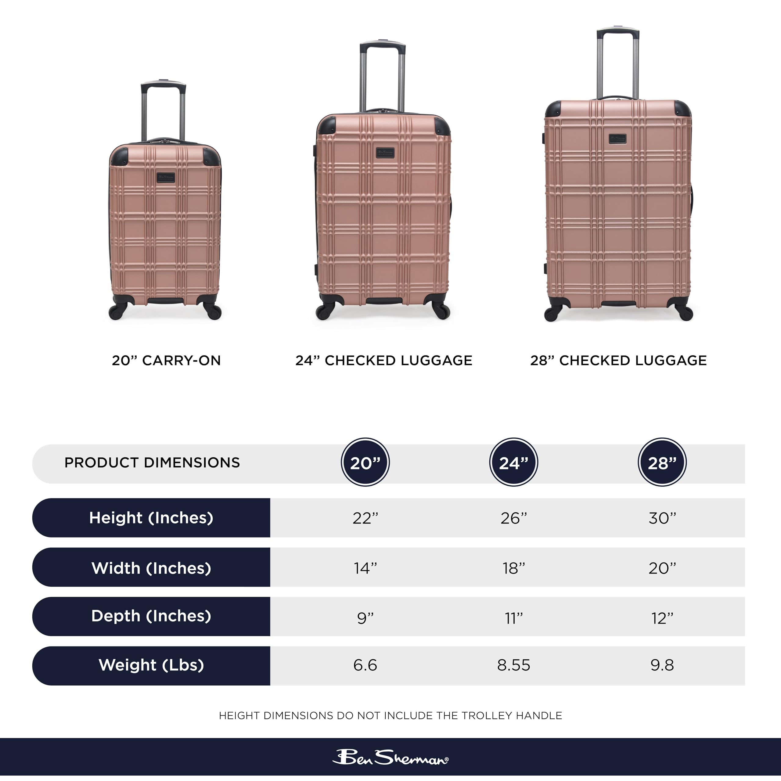Ben Sherman Nottingham Lightweight Hardside 4-Wheel Spinner Travel Luggage, Rose Gold, 28-Inch Checked