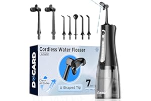 DUCARD Cordless Water Flosser for Teeth, U-Shaped Flossing 360° Deep Clean, 5 Modes 7 Jet Tips for Adult & Child, Portable Rechargeable Dental Flosser Pick for Braces, Travel, 350ML Large Tank