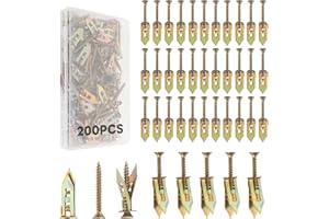 200Pcs Heavy Duty Drywall Anchors, Hammer-in 65Mn Steel Hollow Wall Kit with M4 Screws, No Drill Needed Metal Wall Anchors | 